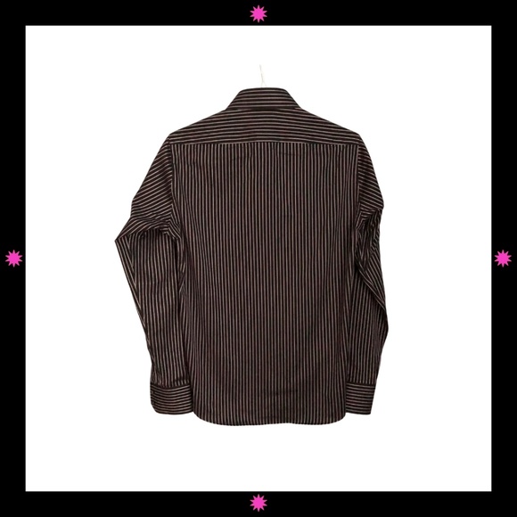 MEN'S LONG SLEEVE BLACK DRESS SHIRT WITH WHITE STRIPES BY BOSS 15 34/35 - Picture 2 of 6